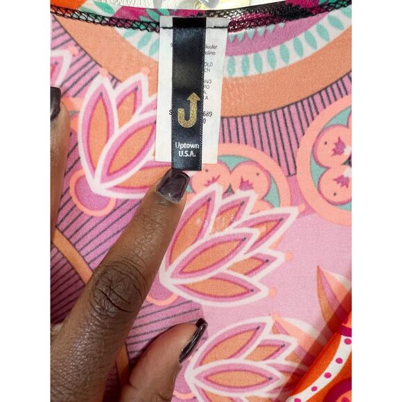 Uptown USA Floral Bohemian Tie Waist Faux Wrap Maxi Sun Dress Multicolor Size 1X - Picture 6 of 7